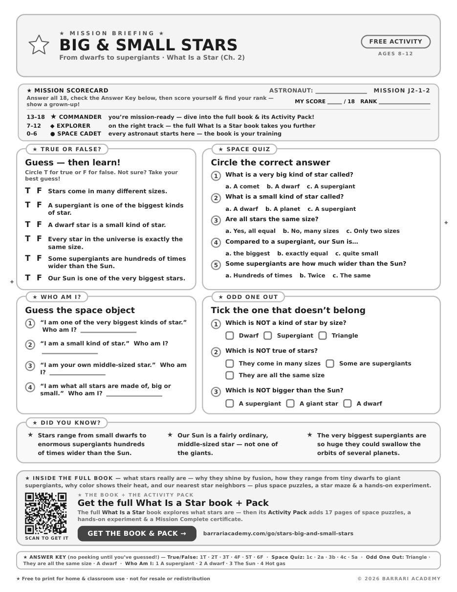 The free Big and Small Stars worksheet — fun facts and activities