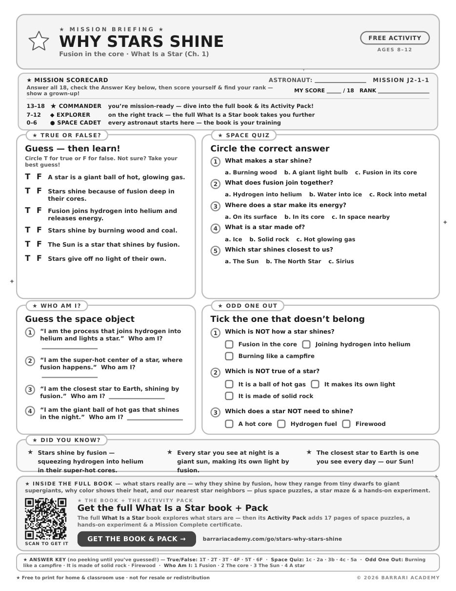 The free Why Stars Shine worksheet — fun facts and activities