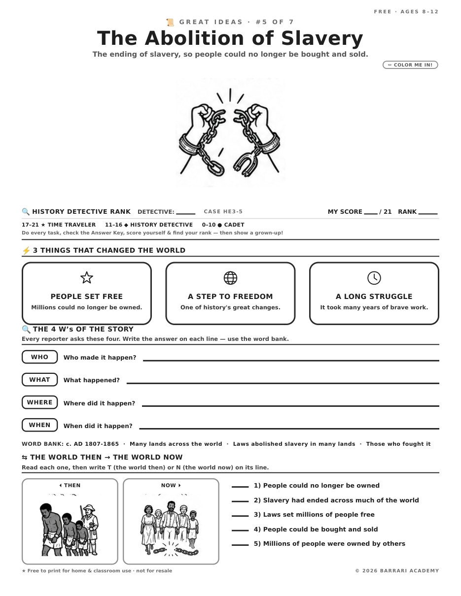 The free The Abolition of Slavery worksheet — fun facts and activities