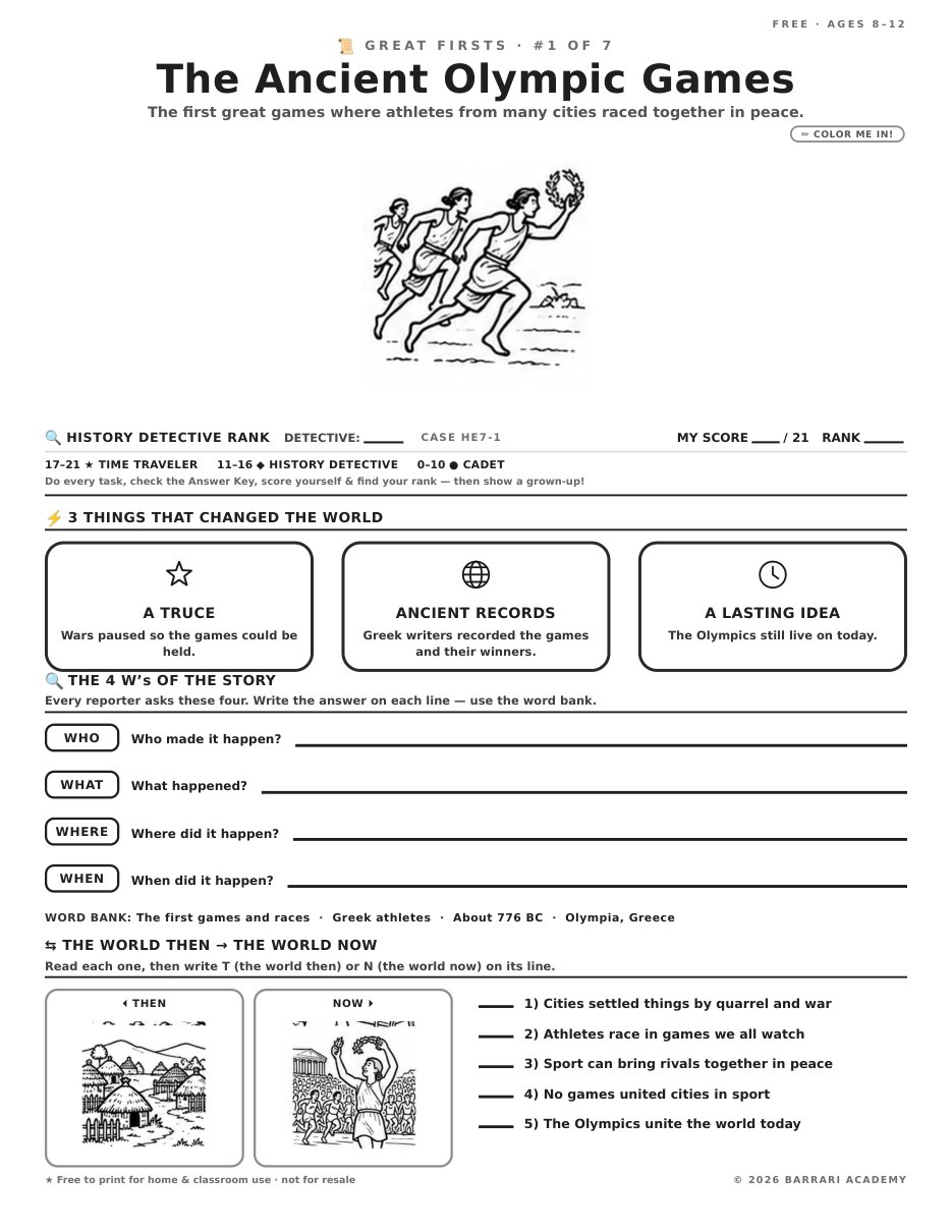 The free The Ancient Olympic Games worksheet — fun facts and activities