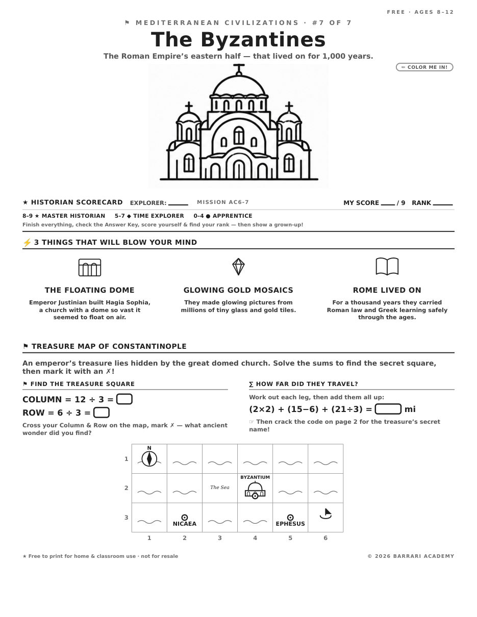 The free The Byzantines worksheet — fun facts and activities