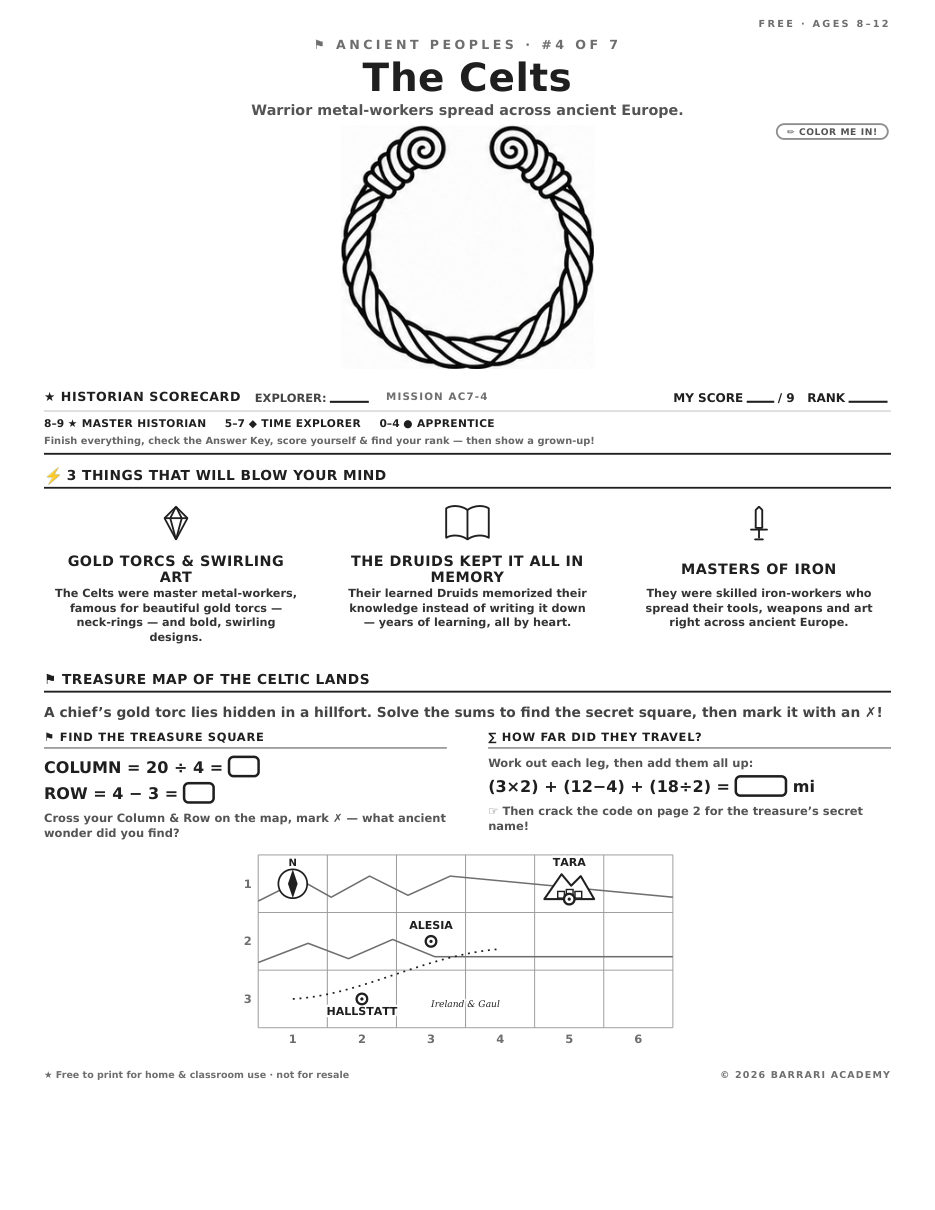 The free The Celts worksheet — fun facts and activities