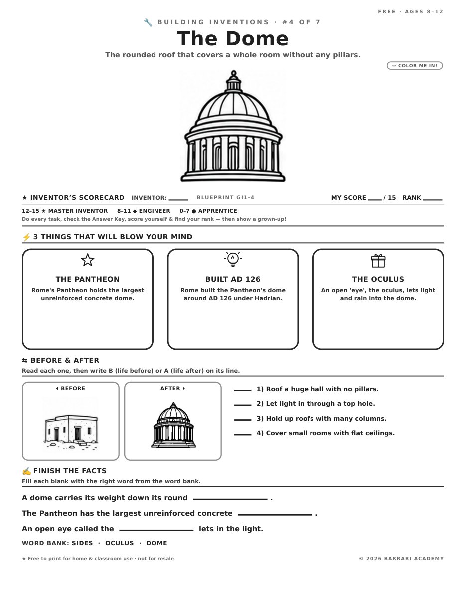 The free The Dome worksheet — fun facts and activities