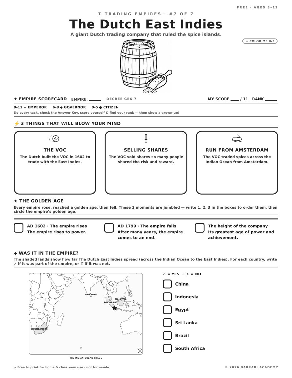The free The Dutch East Indies worksheet — fun facts and activities