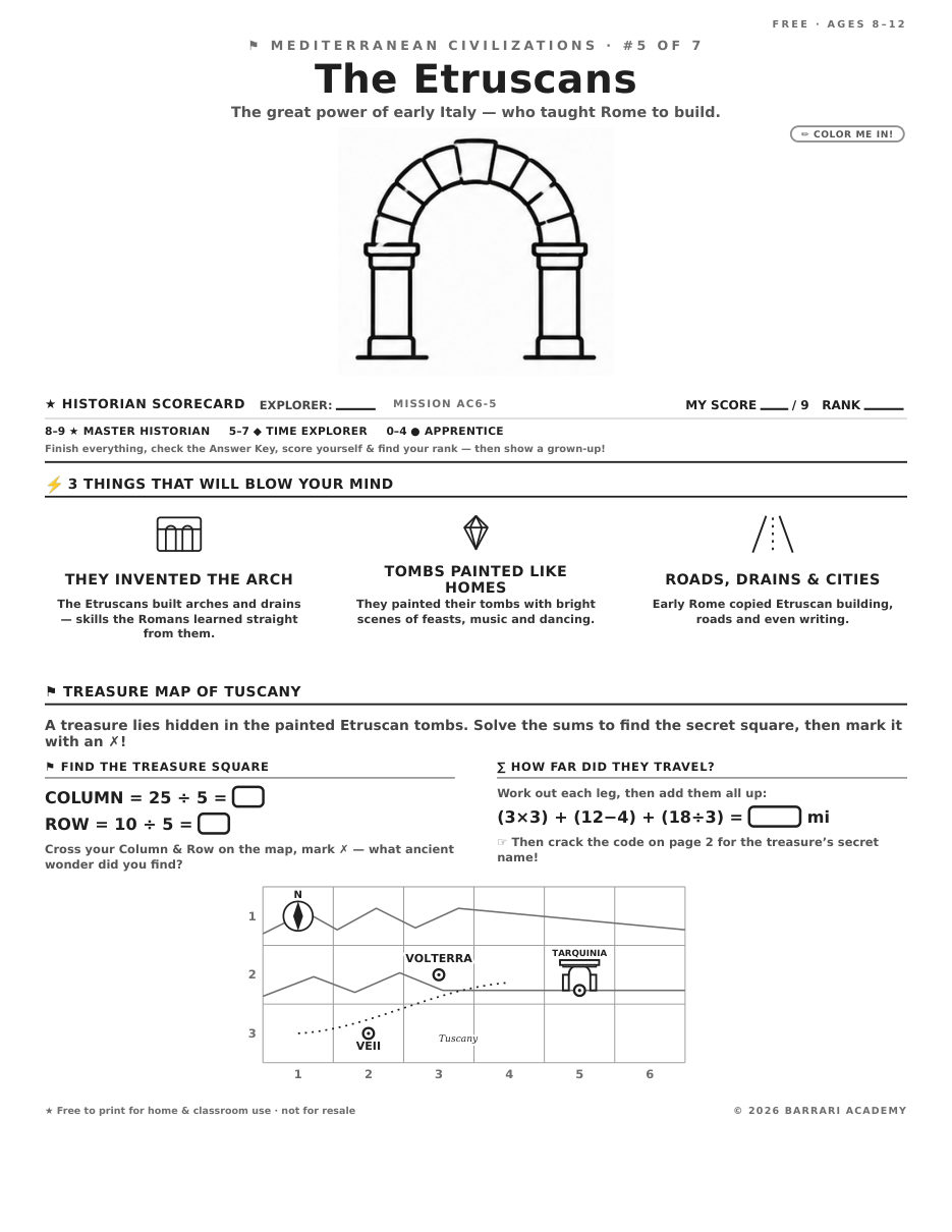 The free The Etruscans worksheet — fun facts and activities