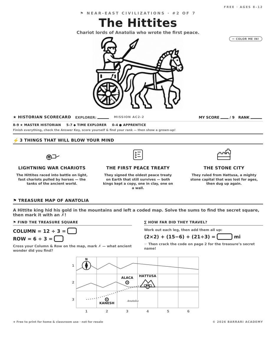 The free The Hittites worksheet — fun facts and activities