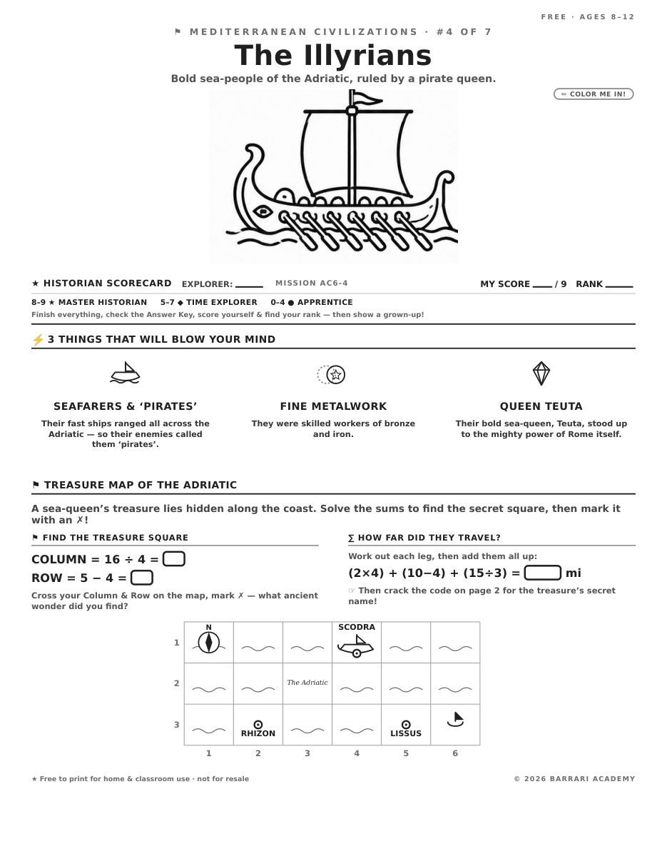 The free The Illyrians worksheet — fun facts and activities