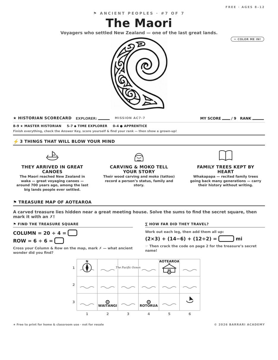 The free The Maori worksheet — fun facts and activities