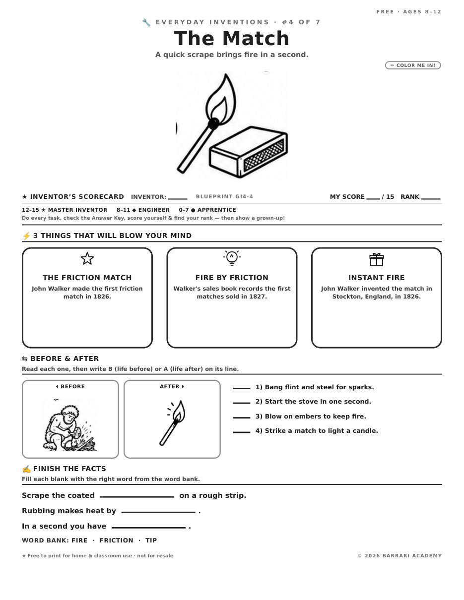 The free The Match worksheet — fun facts and activities