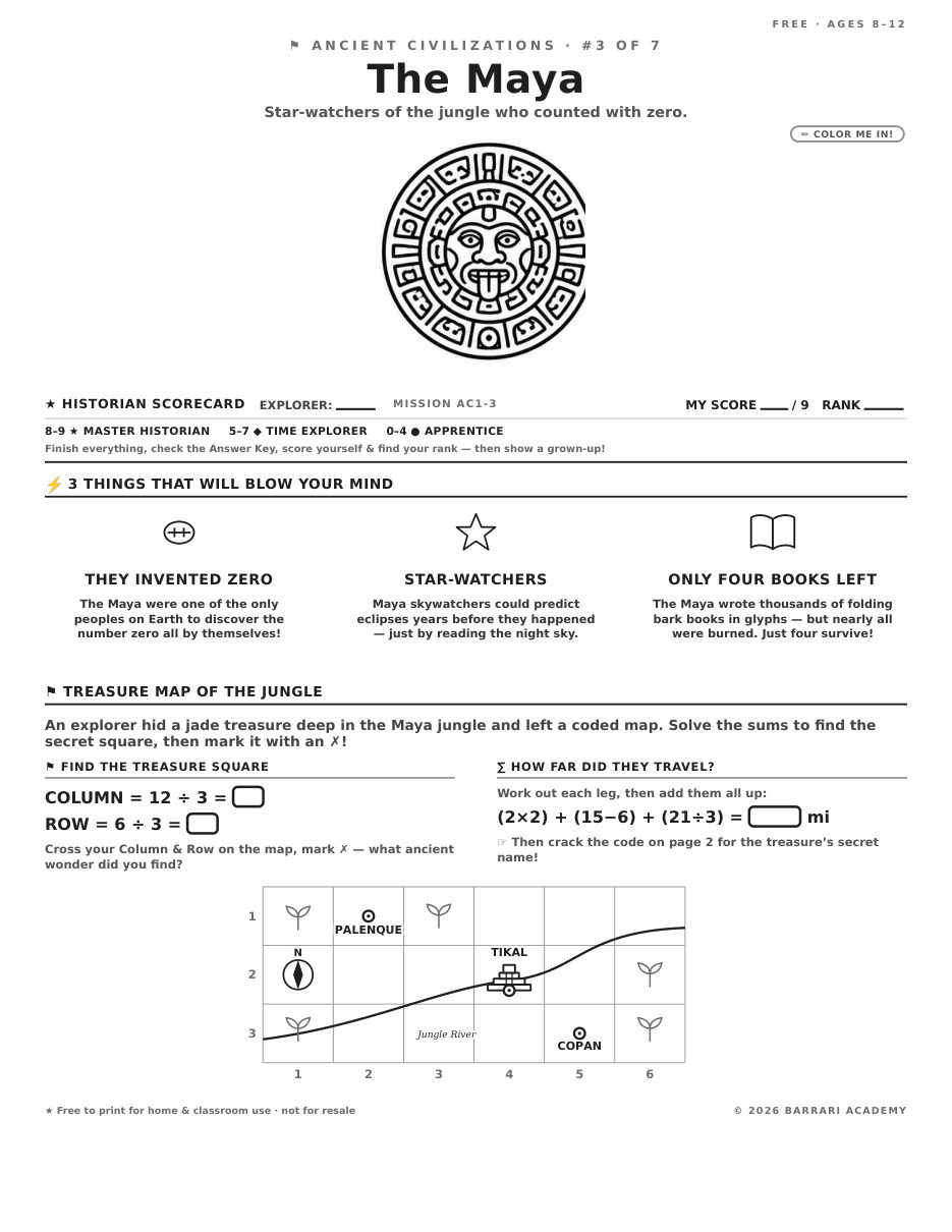 The free The Maya worksheet — fun facts and activities