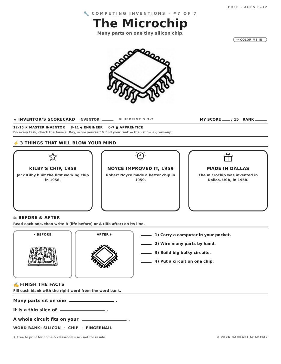 The free The Microchip worksheet — fun facts and activities