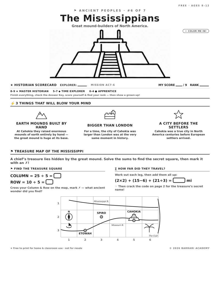 The free The Mississippians worksheet — fun facts and activities