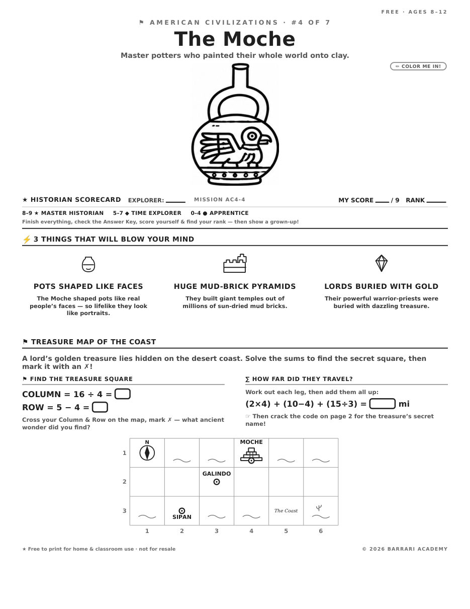 The free The Moche worksheet — fun facts and activities