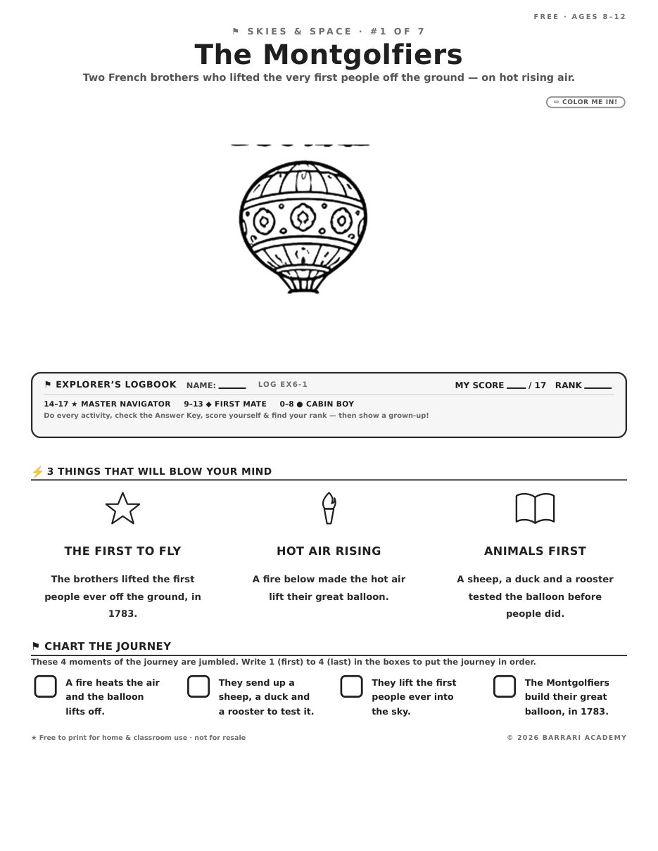 The free The Montgolfiers worksheet — fun facts and activities