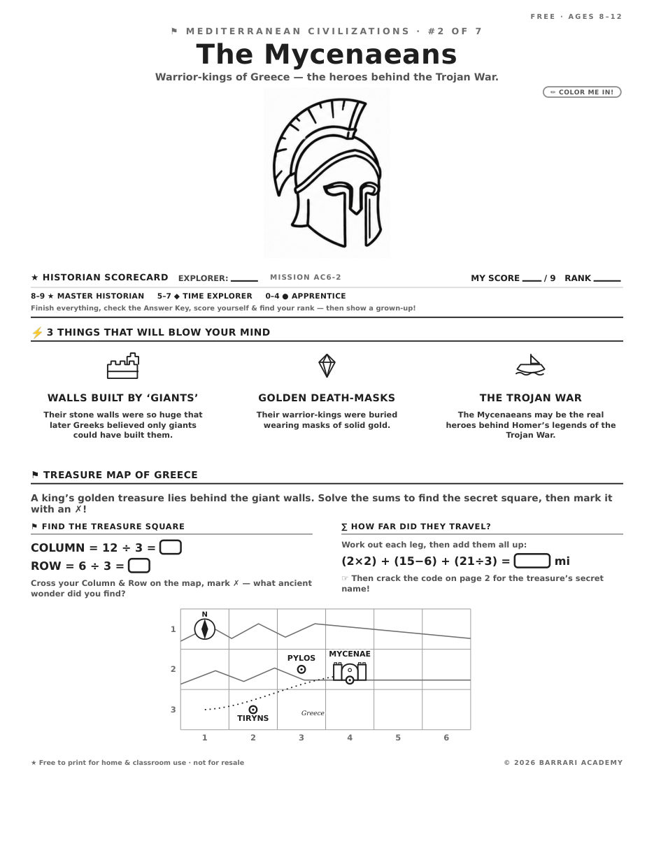 The free The Mycenaeans worksheet — fun facts and activities