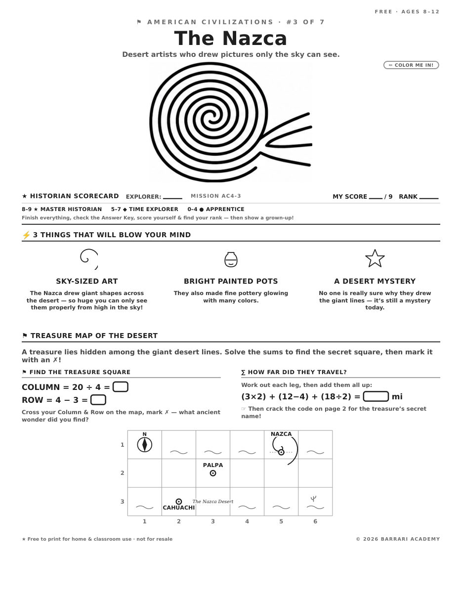 The free The Nazca worksheet — fun facts and activities