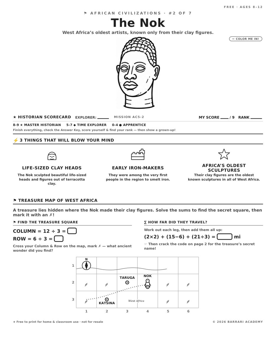 The free The Nok worksheet — fun facts and activities