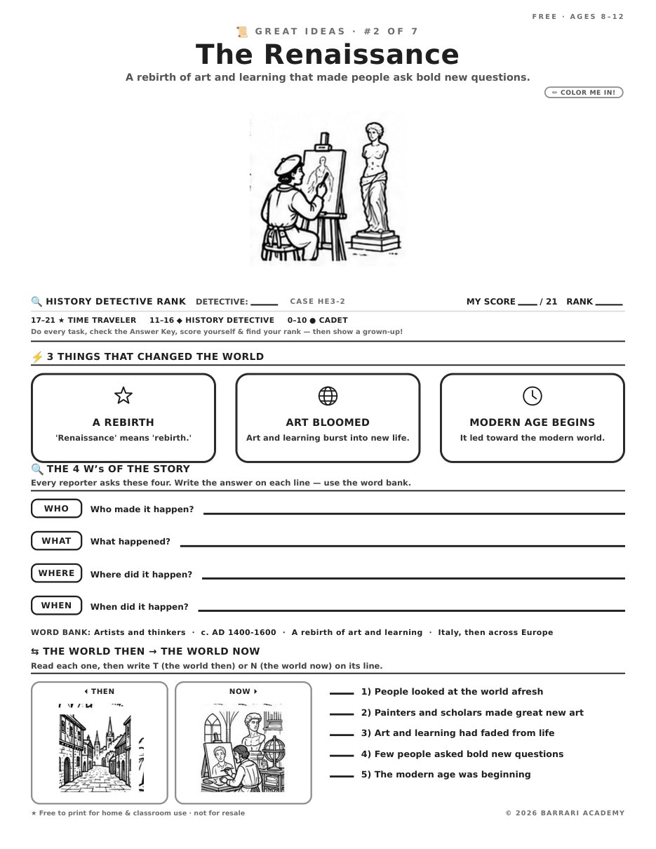 The free The Renaissance worksheet — fun facts and activities