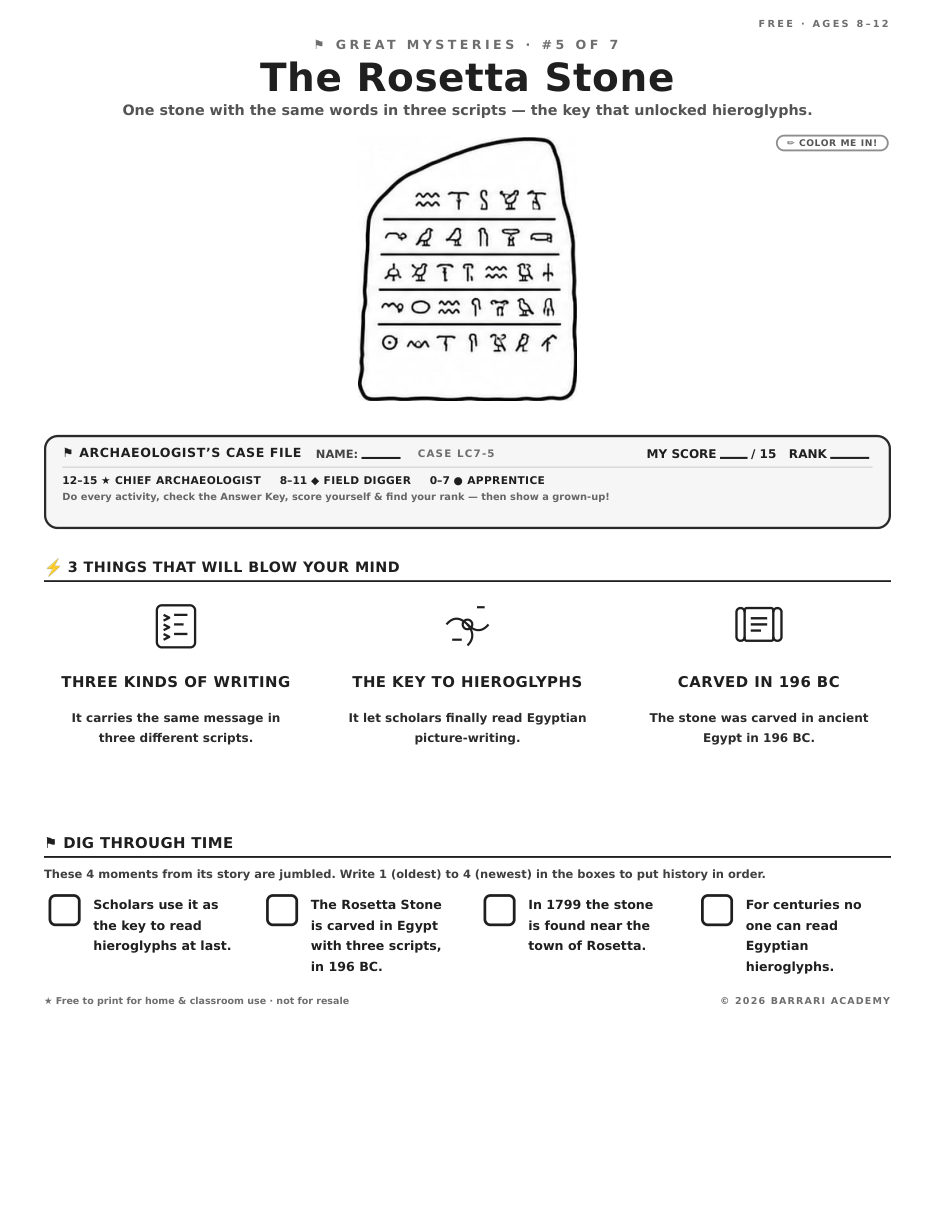 The free The Rosetta Stone worksheet — fun facts and activities