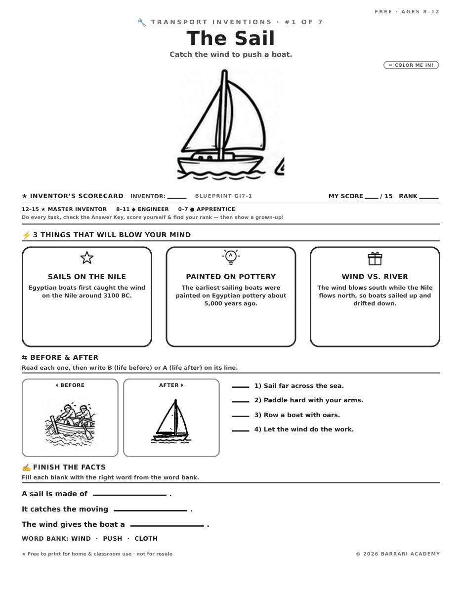 The free The Sail worksheet — fun facts and activities