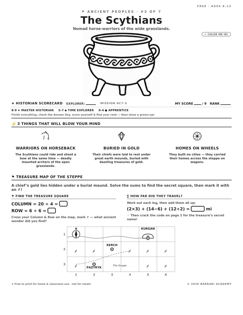 The free The Scythians worksheet — fun facts and activities