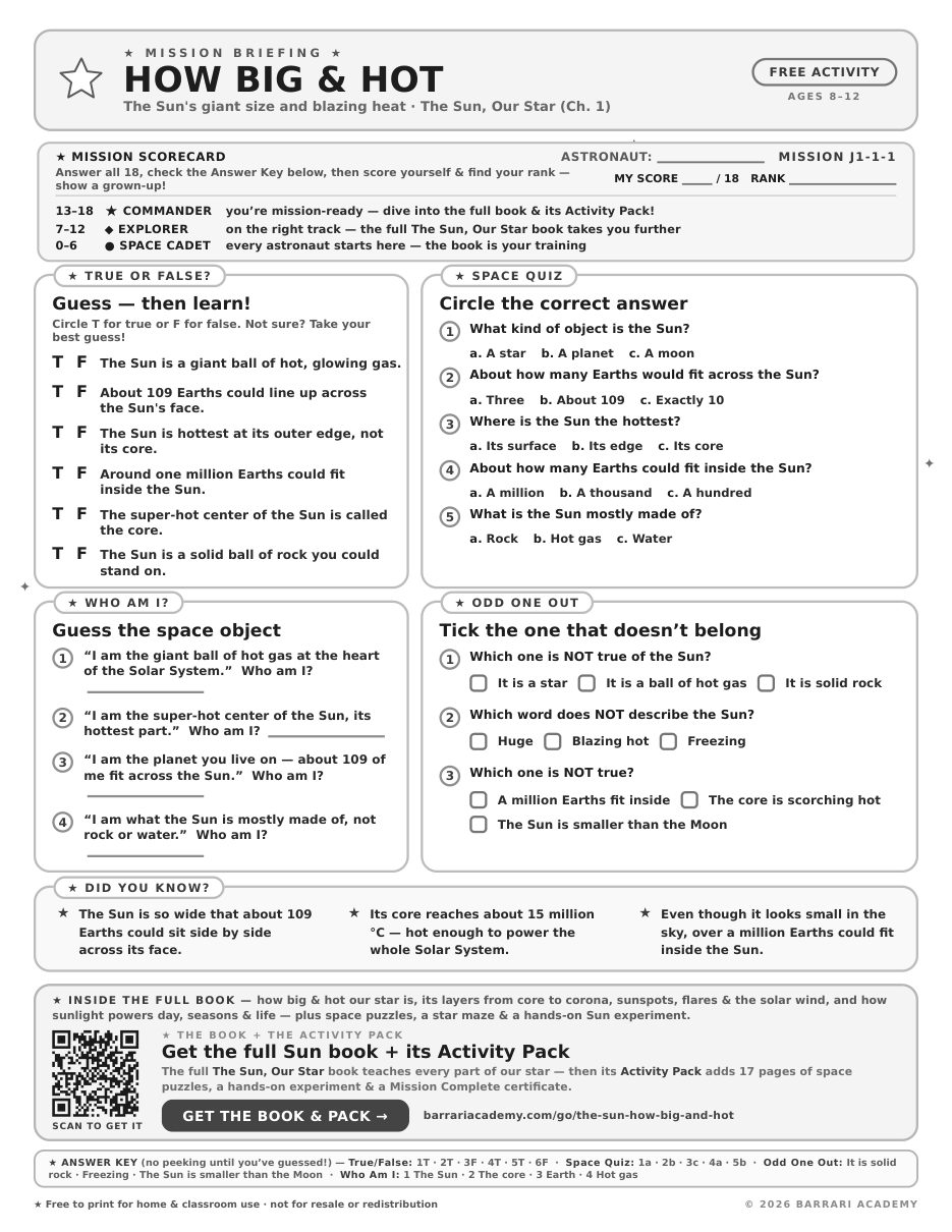 The free How Big and Hot worksheet — fun facts and activities