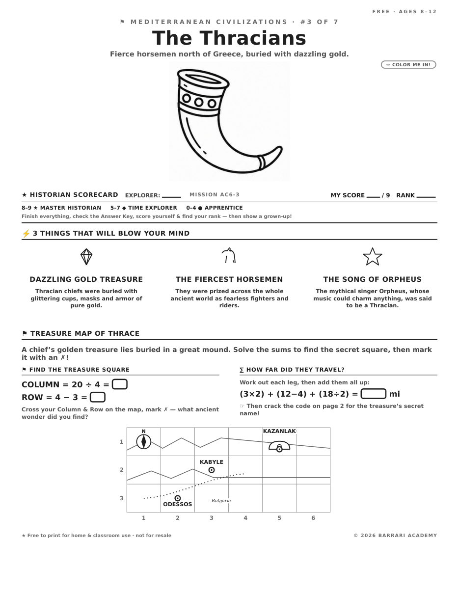 The free The Thracians worksheet — fun facts and activities