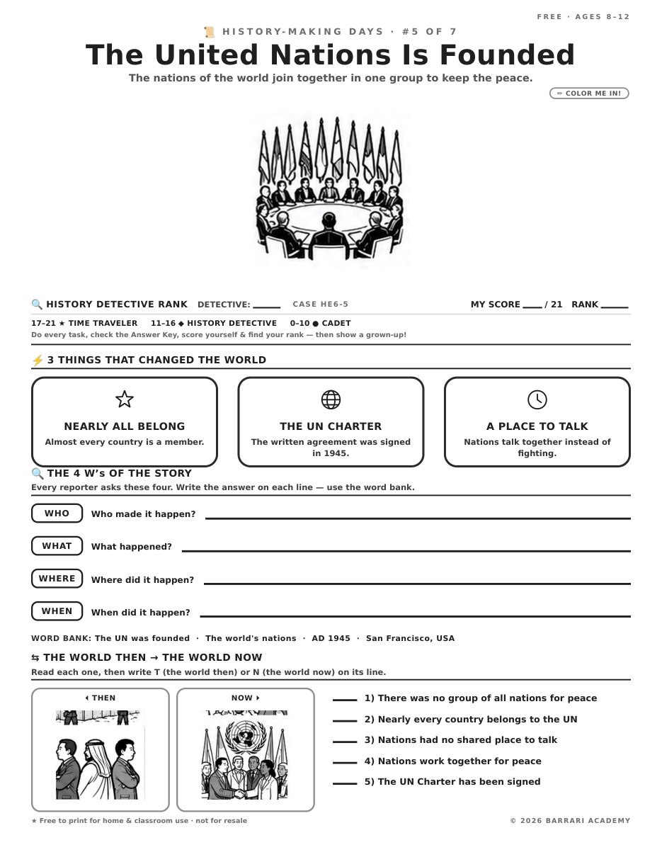 The free The United Nations Is Founded worksheet — fun facts and activities