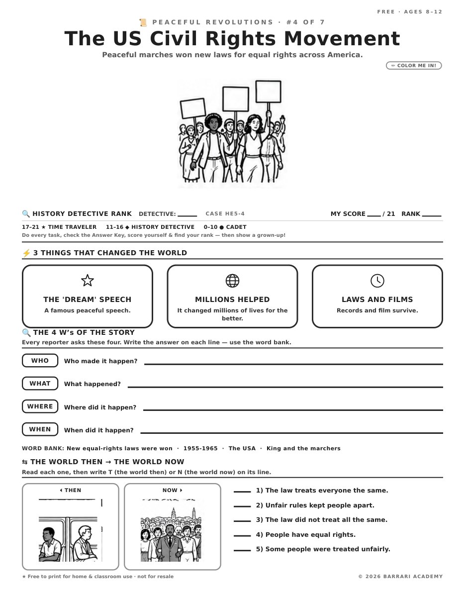 The free The US Civil Rights Movement worksheet — fun facts and activities