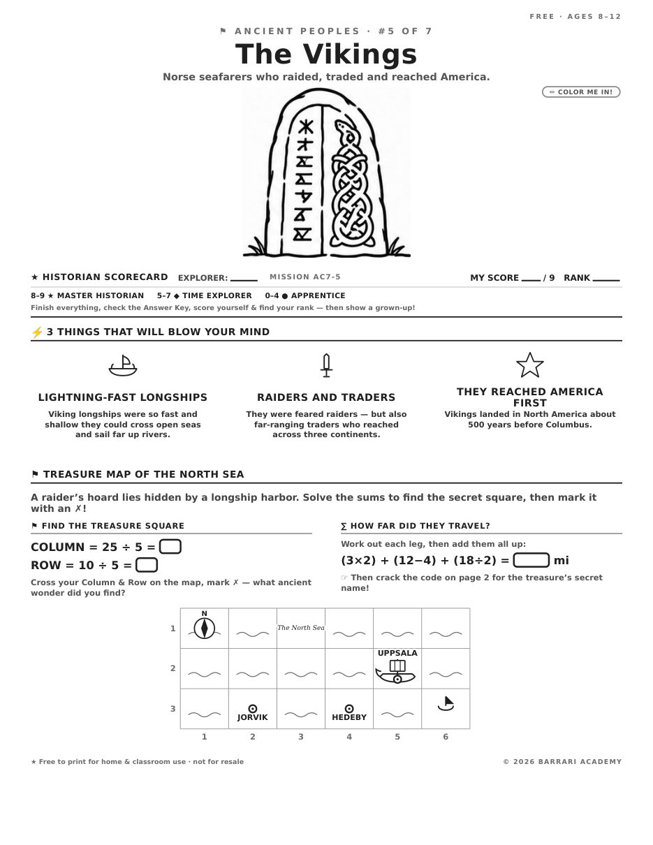 The free The Vikings worksheet — fun facts and activities