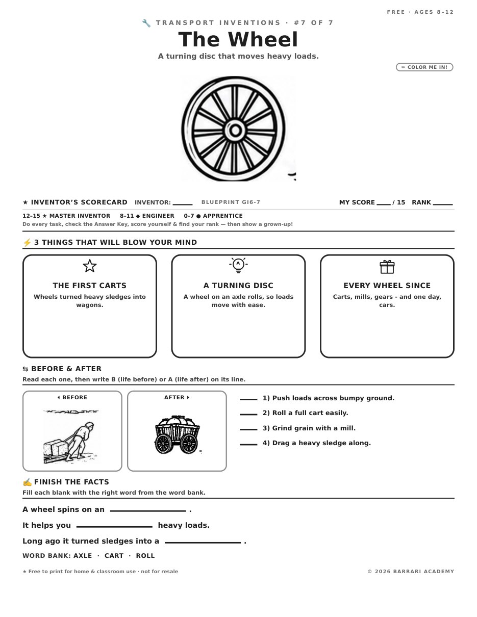 The free The Wheel worksheet — fun facts and activities