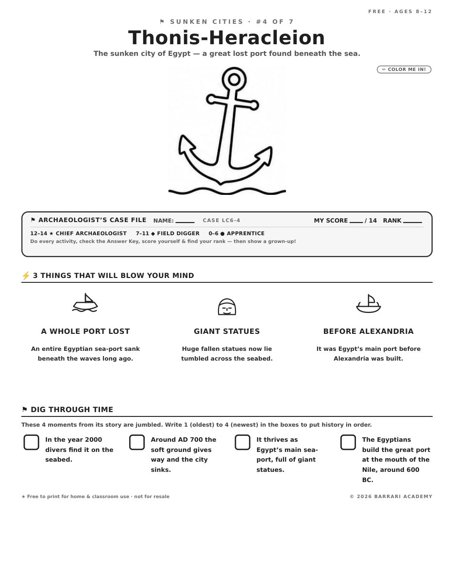 The free Thonis-Heracleion worksheet — fun facts and activities
