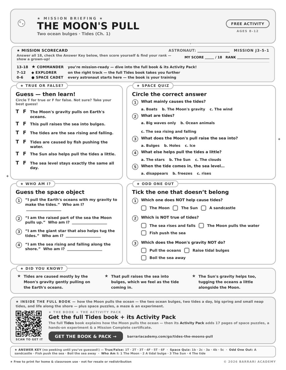 The free The Moons Pull worksheet — fun facts and activities