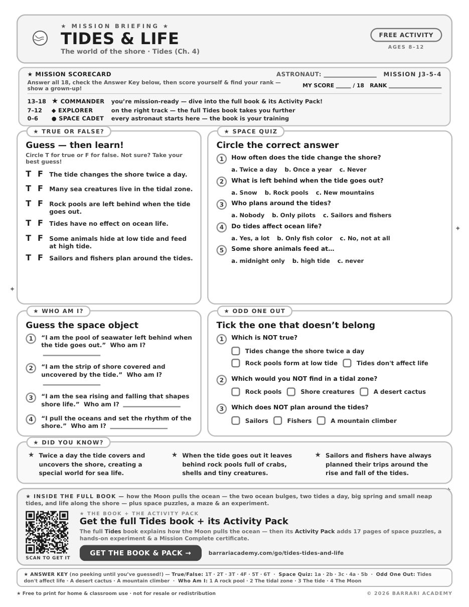 The free Tides and Life worksheet — fun facts and activities