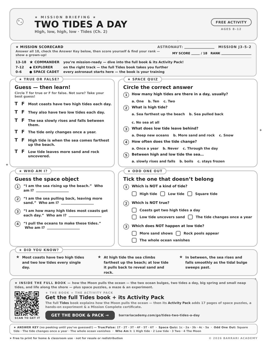 The free Two Tides a Day worksheet — fun facts and activities