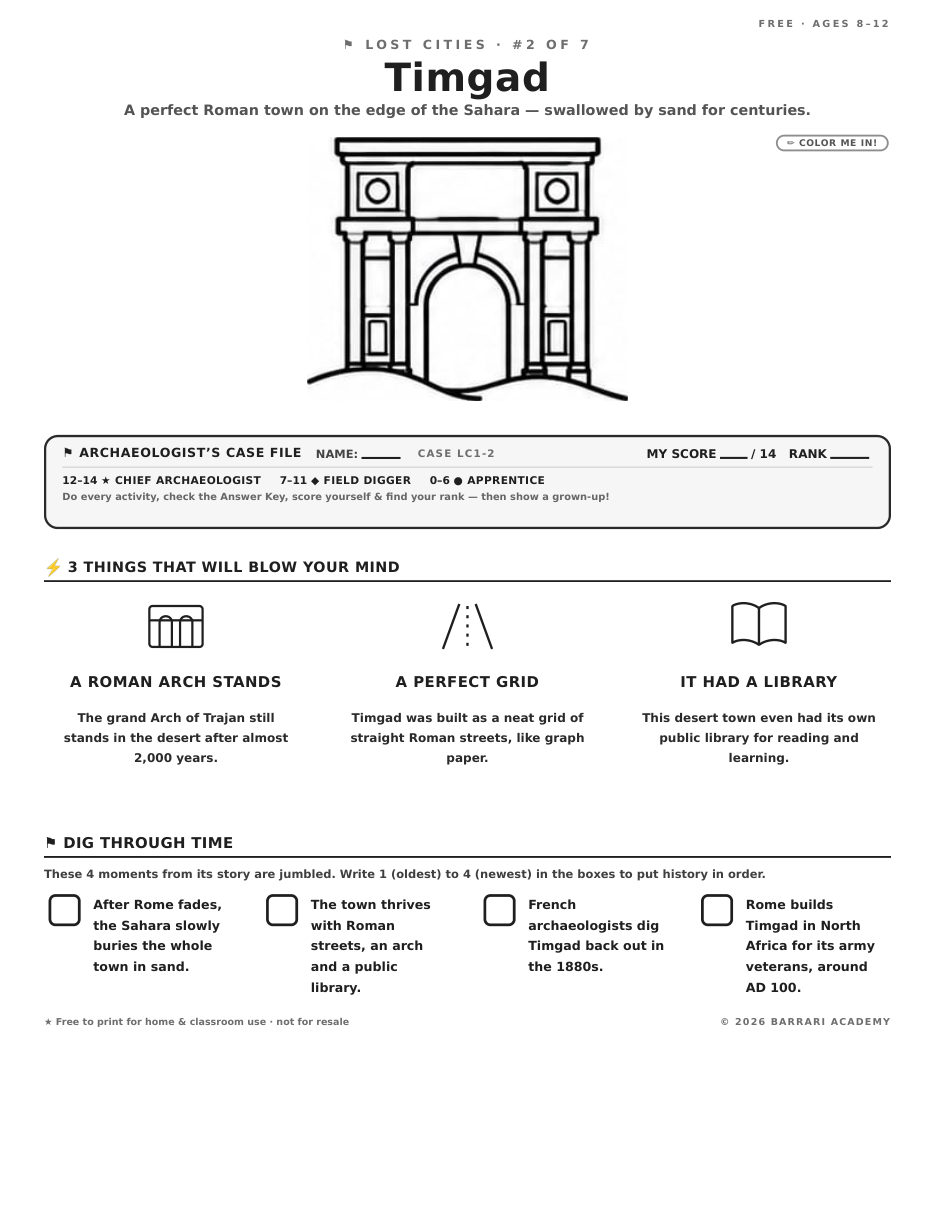 The free Timgad worksheet — fun facts and activities