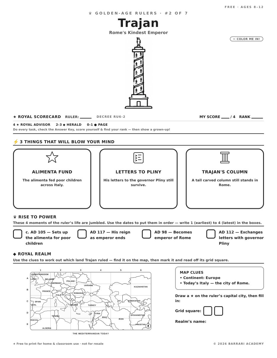 The free Trajan worksheet — fun facts and activities