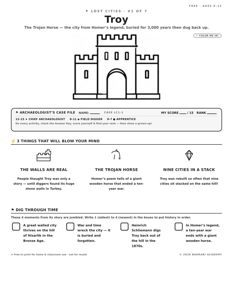 The free Troy worksheet — fun facts and activities