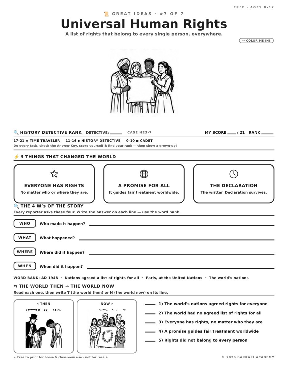 The free Universal Human Rights worksheet — fun facts and activities