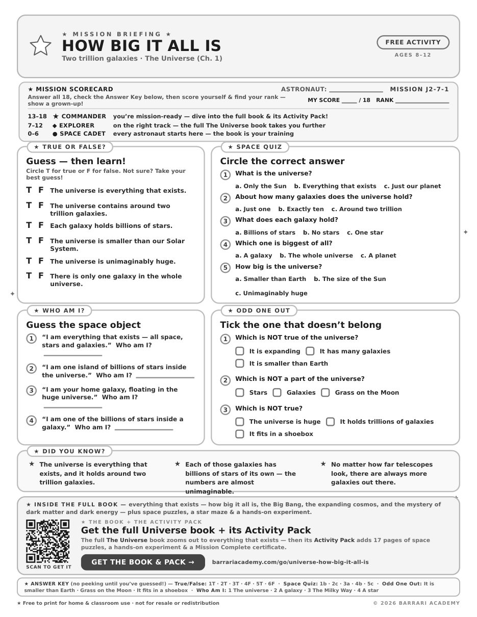 The free How Big It All Is worksheet — fun facts and activities