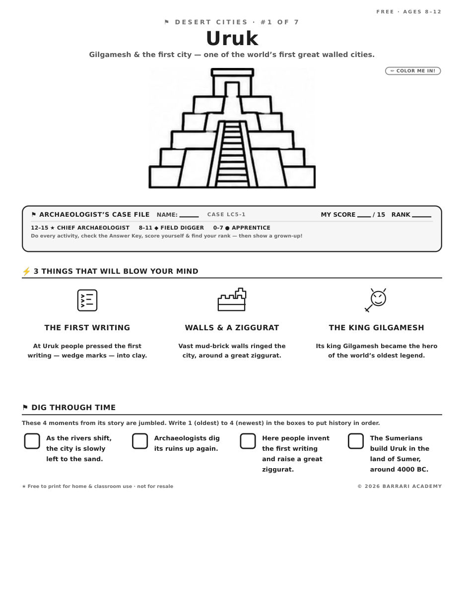 The free Uruk worksheet — fun facts and activities