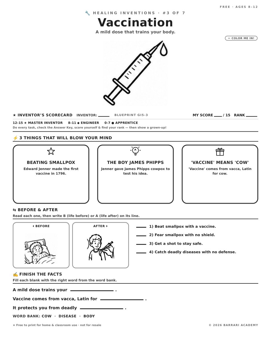 The free Vaccination worksheet — fun facts and activities