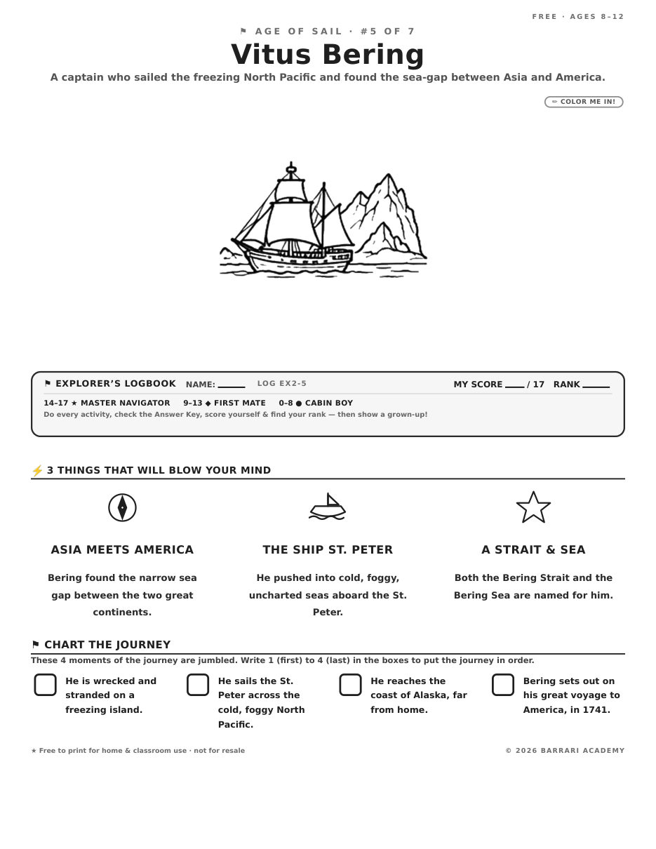 The free Vitus Bering worksheet — fun facts and activities
