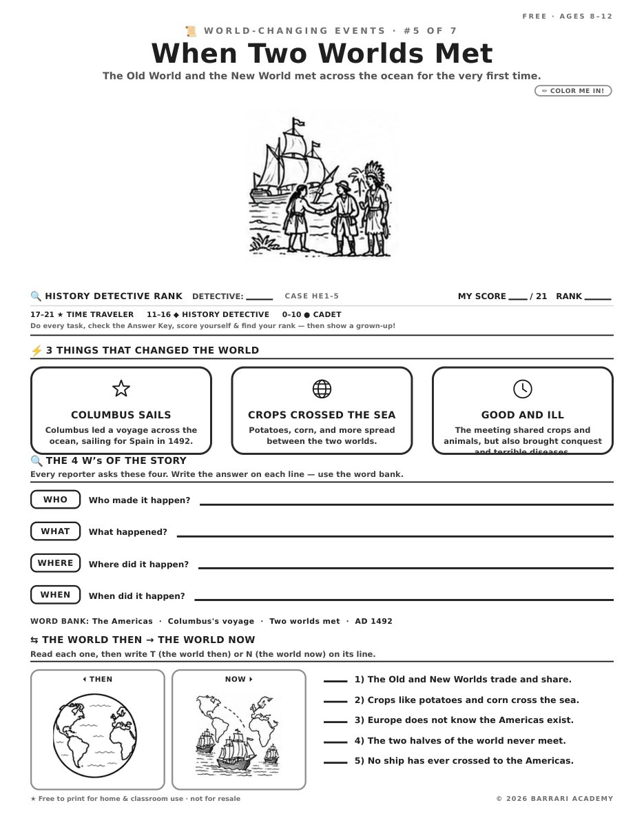 The free When Two Worlds Met worksheet — fun facts and activities