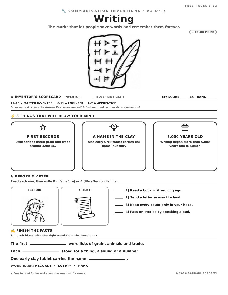 The free Writing worksheet — fun facts and activities