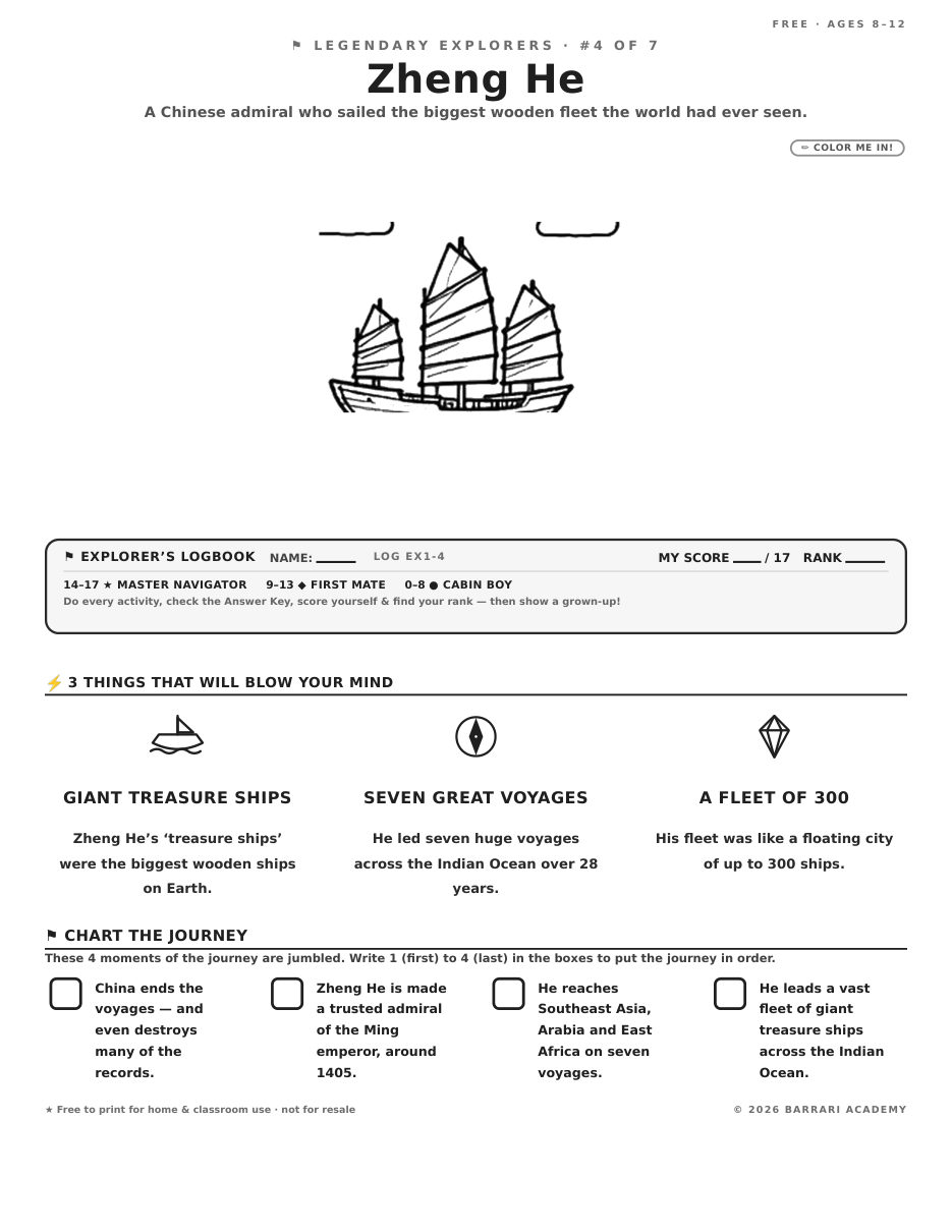 The free Zheng He worksheet — fun facts and activities