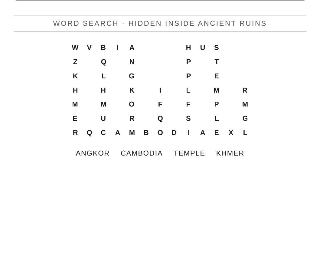 A word search shaped like Angkor Wat